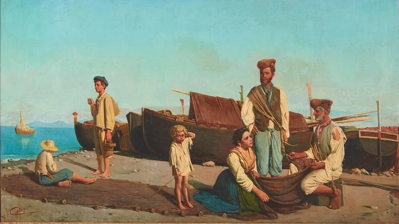 Pescatori con barche a secco